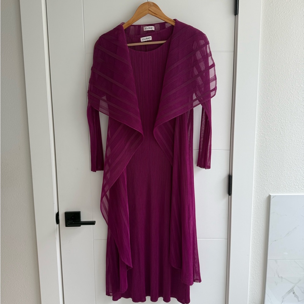 Elegant Purple Dress with Matching Sheer Jacket
